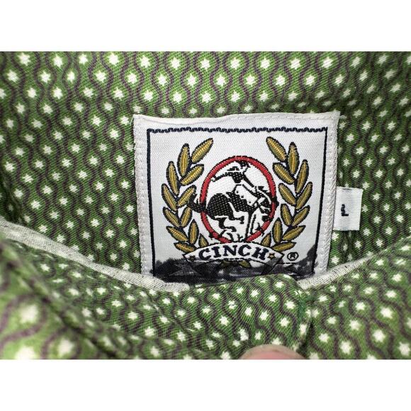Cinch Button Up Shirt Size L Star Print Green Western Rodeo Dress Cowboy Cotton‌ - Picture 14 of 16